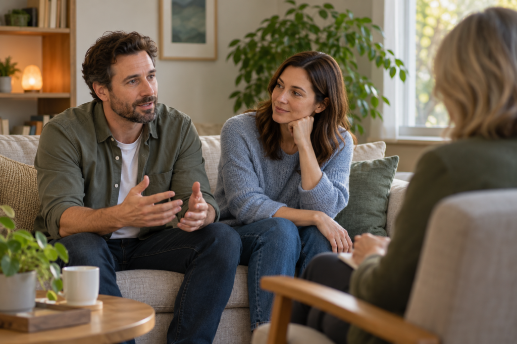 Couple discussing their relationship during a couples counselling session